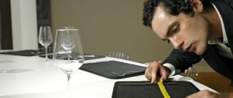 A man looks out for the length of the rug on the table